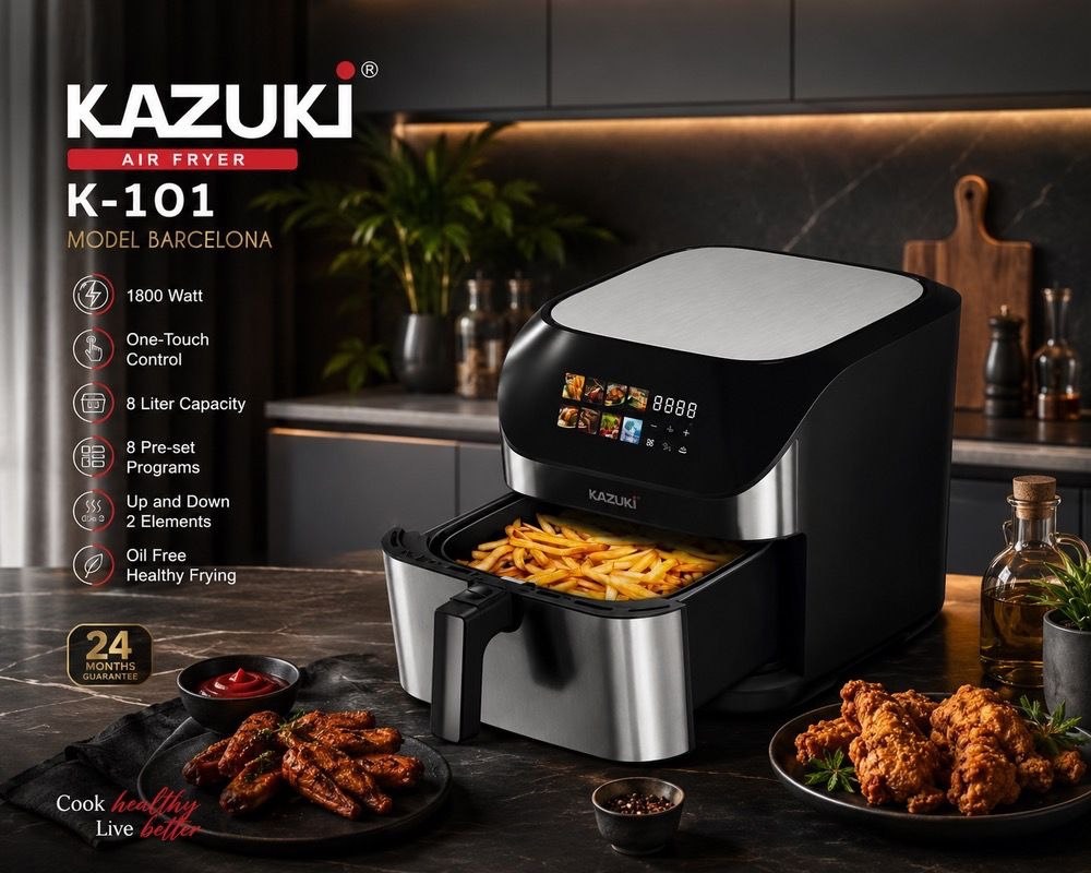 سرخ کن بدون روغن {هوا پز} کازوکی KAZUKi مدل K-102 با مخزن آب برای مرطوب کردن و بخار پز کردن غذا حین پخت